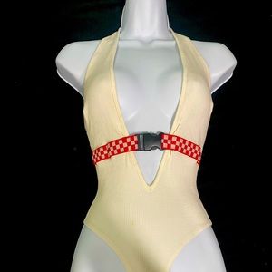 Cream Deep plunge Bodysuit